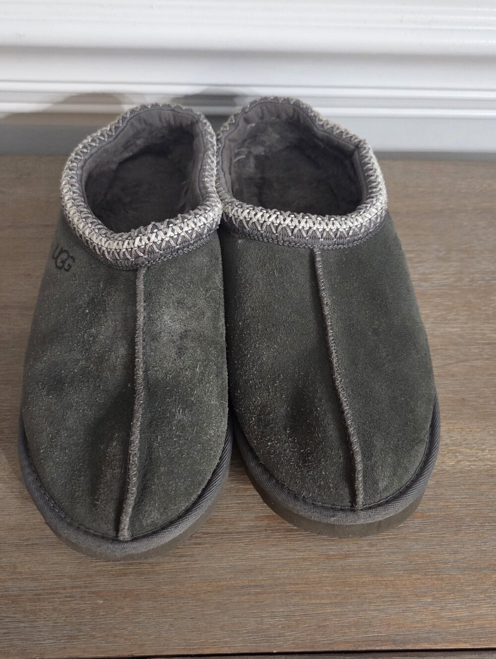 UGG Tasman Slippers Dark Grey Charcoal Suede Shearling Clog Shoes Unisex Wmns 9